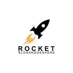 Rocket flying with fire Logo Design Vector. Simple flat style logo vector