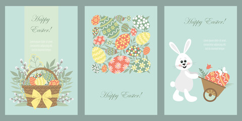 Set of postcards for the day of Easter. Template for postcards, flyers, banners.