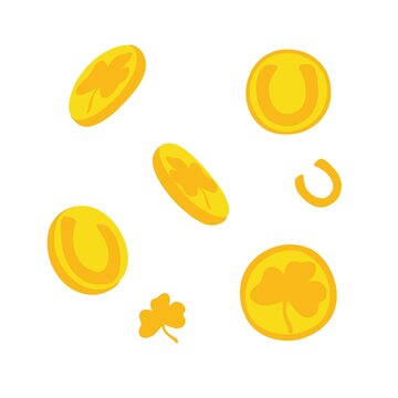 Golden coins symbol of luck, prosperity and fortune for traditional Irish St Patrick day holiday vector hand drawn in cartoon style illustration © Contes de fée 