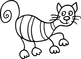Fototapeta na wymiar Black and white image of a cute cat in doodle art style. Vector image. Simple isolate.
