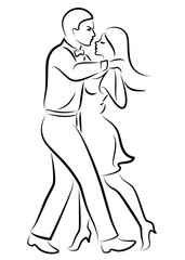 Fototapeta na wymiar Beautiful young couple. The girl and the guy are dancing. Creative art. Graphic image. Vector illustration.