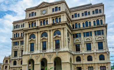 Fototapeta na wymiar The facade of the 'Lonja de Comercio de la Habana' (former Stock Exchange) in Old Havana, Cuba. 