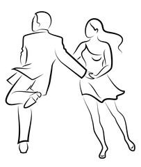 Beautiful young couple. The girl and the guy are dancing. Creative art. Graphic image. Vector illustration.