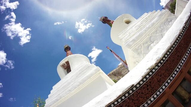 Chortens, Buddhist monastery, incense, service in the monastery, Ladakh, Himalayas, North India, Tibet