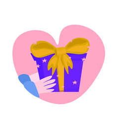 Gift on the background of the heart. Give gifts.