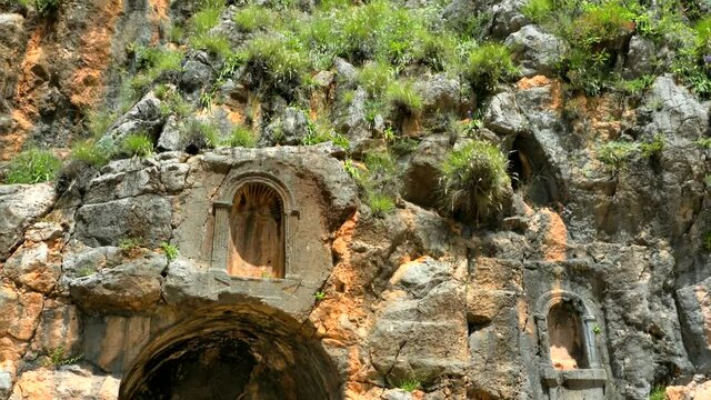 Baniyas is an ancient city in Israel at the foot of Mount Hermon, near main source of the Jordan river. Israel. 4K