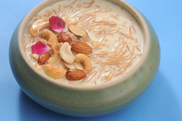 Semiya or vermecilli kheer with almonds and cashews topping, asian dessert made on festivals and celebrations