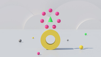 Obraz premium Bright colorful geometric shapes. Abstract illustration, 3d render.