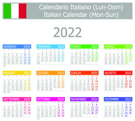 2022 Italian Type-1 Calendar Mon-Sun on white background