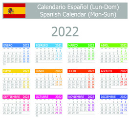 2022 Spanish Type-1 Calendar Mon-Sun on white background