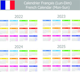 2022-2025 French Type-1 Calendar Mon-Sun on white background