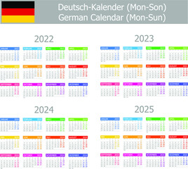 2022-2025 German Type-1 Calendar Mon-Sun on white background
