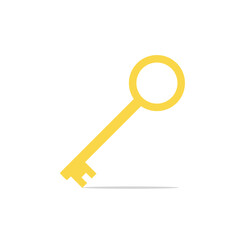 Golden key flat icon. Vector illustration.