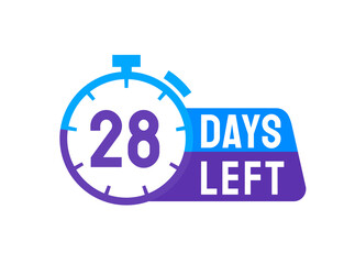 28 Days Left labels on white background. Days Left icon