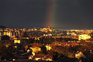 Cities of Hondarribia and Irun at Bidasoa Txingudi bay, South Basque Country.
