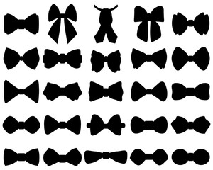 Black silhouettes of bow ties on white background	