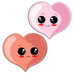Cute cartoon happy and sad Heart in color