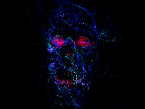 light painting , new art direction, long exposure photo without photoshop, light drawing at long exposure ,the skull