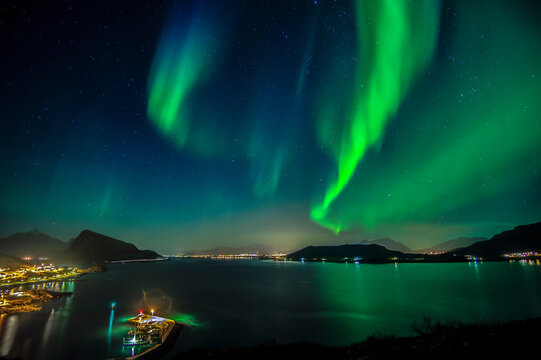 Northern lights on sky in Lofoten islands © stein