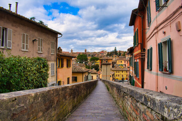 Perugia, via the aqueduct ancient brick arch construction where water flows in the 12th century
