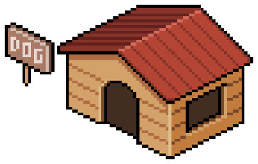 Pixel art dog house building for 8bit game on white background
