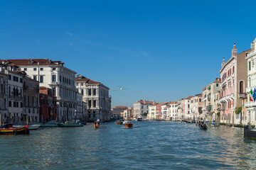 Venice, Italy 07 November 2015. View of the Grand Canal, gondola with tourists