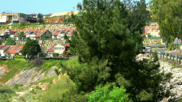 Metula, Israel - April 08,2019:Panorama of the Upper Galilee hills surrounding town Metula. Northern Israel. 4K