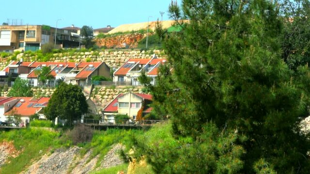 Panorama of the Upper Galilee hills surrounding town Metula. Northern Israel. 4K