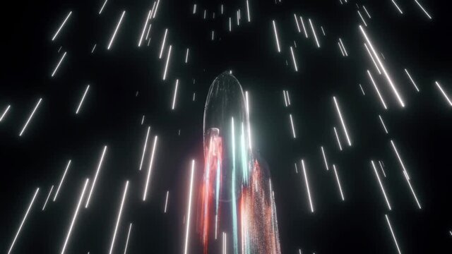 Space rocket flying in space with high lightspeed 4k. High quality 4k footage