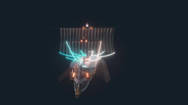 Trireme Ancient Greek and Roman War ship Hud Hologram 4k. High quality 4k footage