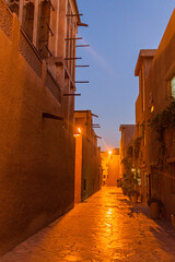 Narrow street in the Al Fahidi Historical District in Dubai, UAE
