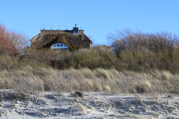 Baltic Sea (Ostsee) in early spring, thatched roof houses in Ahrenshoop