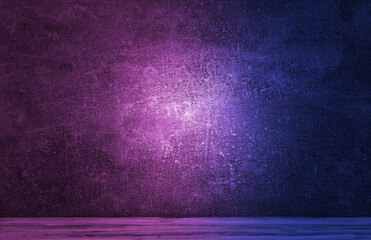 Neon light on concrete wall texture background. Lighting effect blue and red neon background for...