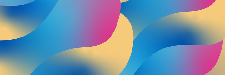 Abstract blue and purple liquid wavy shapes futuristic banner. Glowing retro waves vector background. Blue yellow pink purple abstract wave background for wide banner