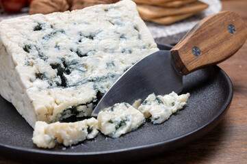 Cheese collection, French blue cheese roquefort from grotten of Roquefort-sur-Soulzon, France