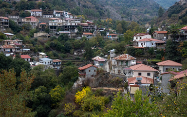 Fototapeta na wymiar Mountain village of Medoulas in autumn at Troodos mountains Cyprus.