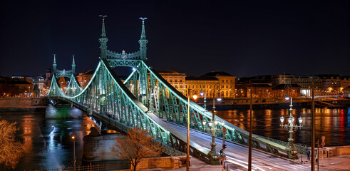 The Liberty Bridge in Budapest by night