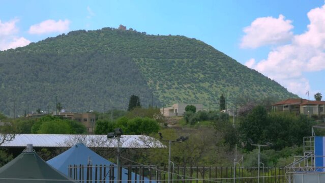 Mount Tabor(Har Tavor) is located in Lower Galilee, Israel, at the eastern end of the Jezreel Valley, 18 kilometres west of the Sea of Galilee. 4K