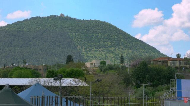 Mount Tabor(Har Tavor) is located in Lower Galilee, Israel, at the eastern end of the Jezreel Valley, 18 kilometres west of the Sea of Galilee. 4K