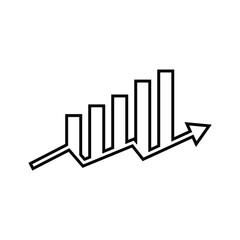 Bar chart and arrow going upwards icon. Stock or profits increase concept. Black symbol vector illustration. 