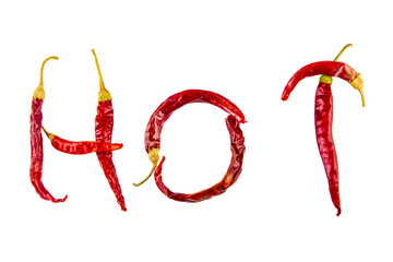 Hot writing with peppers on isolated background