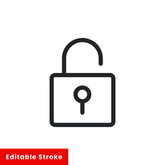 Open padlock line icon for web template and app. Editable stroke vector illustration design on white background. EPS 10