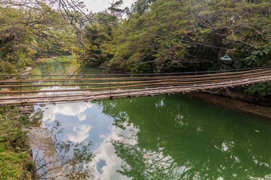 View of Sipatan Twin Hanging Bridge over Loboc river on Bohol island, Philippines