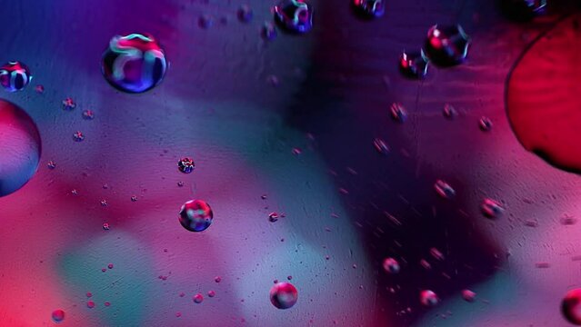 Abstract multicolor background with bubbles. Colorful bright organic backdrop. Oil drops in water with abstract blurred light on background. Dynamic flow with bubbles