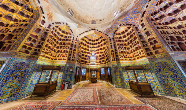 ARDABIL, IRAN - APRIL 10, 2018: Interior of Chini Khaneh (China Room) in Sheikh Safi Al-Din Ardabili Shrine in Ardabil, Iran