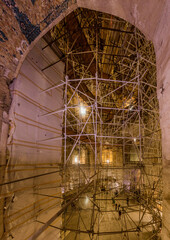 SOLTANIYEH, IRAN - APRIL 13, 2018: Scaffolding in the Dome of Soltaniyeh (Tomb of Oljeitu) in Zanjan province, Iran