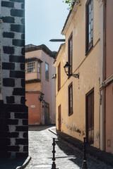Spain. Canary. Summer cityscape on tropical island Tenerife. Street of old town La Orotava.