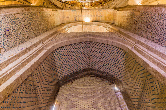 SOLTANIYEH, IRAN - APRIL 13, 2018: Interior of the Dome of Soltaniyeh (Tomb of Oljeitu) in Zanjan province, Iran