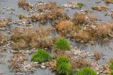 Plastic rubbish in Zanja Rud river in Iran