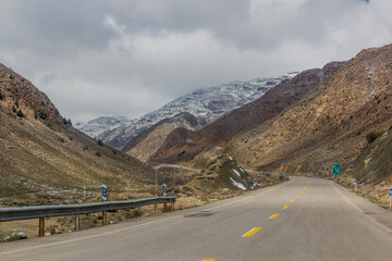 Winter snowy view of Road 875 between Quchan and Bajgiran, Iran